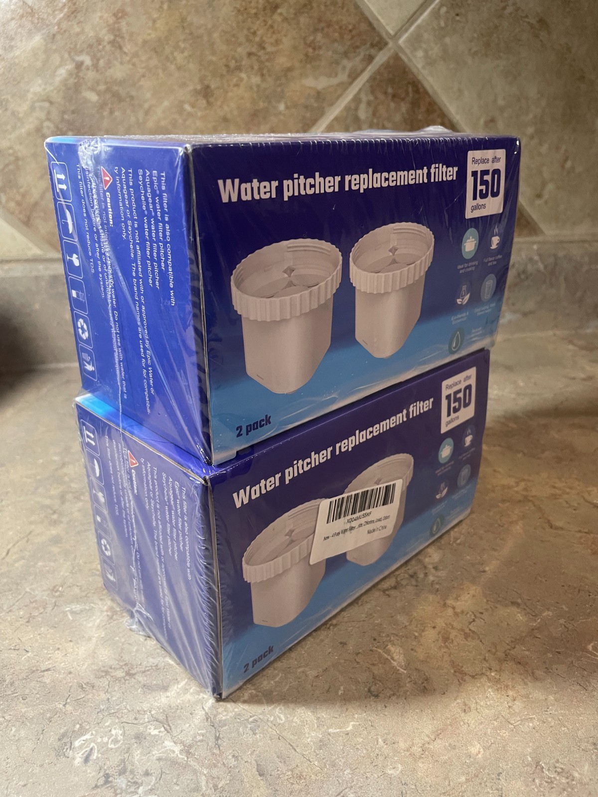4 Packs Water Filter Compatible with Epic Water Pitcher, Aquagear, Seychelle