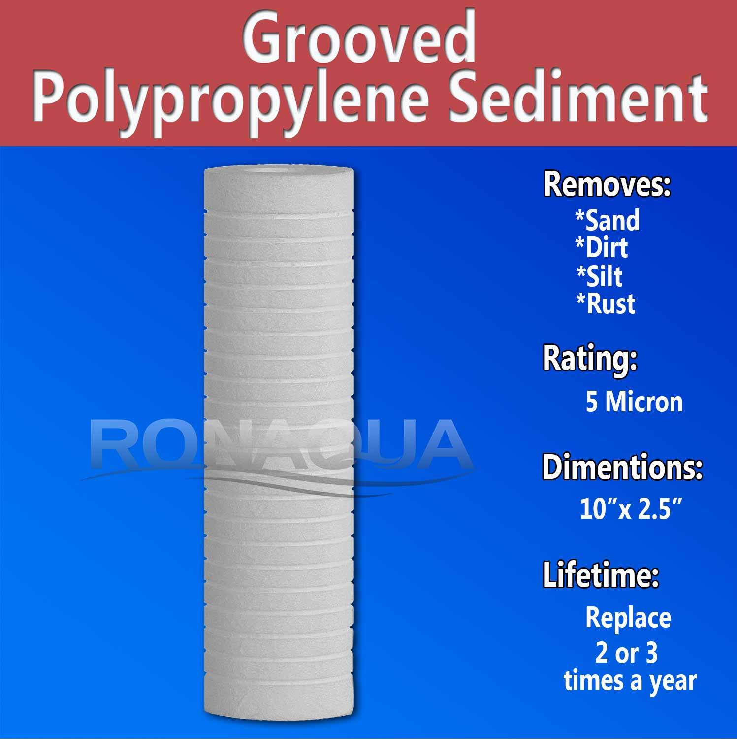 6 Pack Grooved Sediment 5 Micron Water Filters Cartridge 2.5″ x 10″