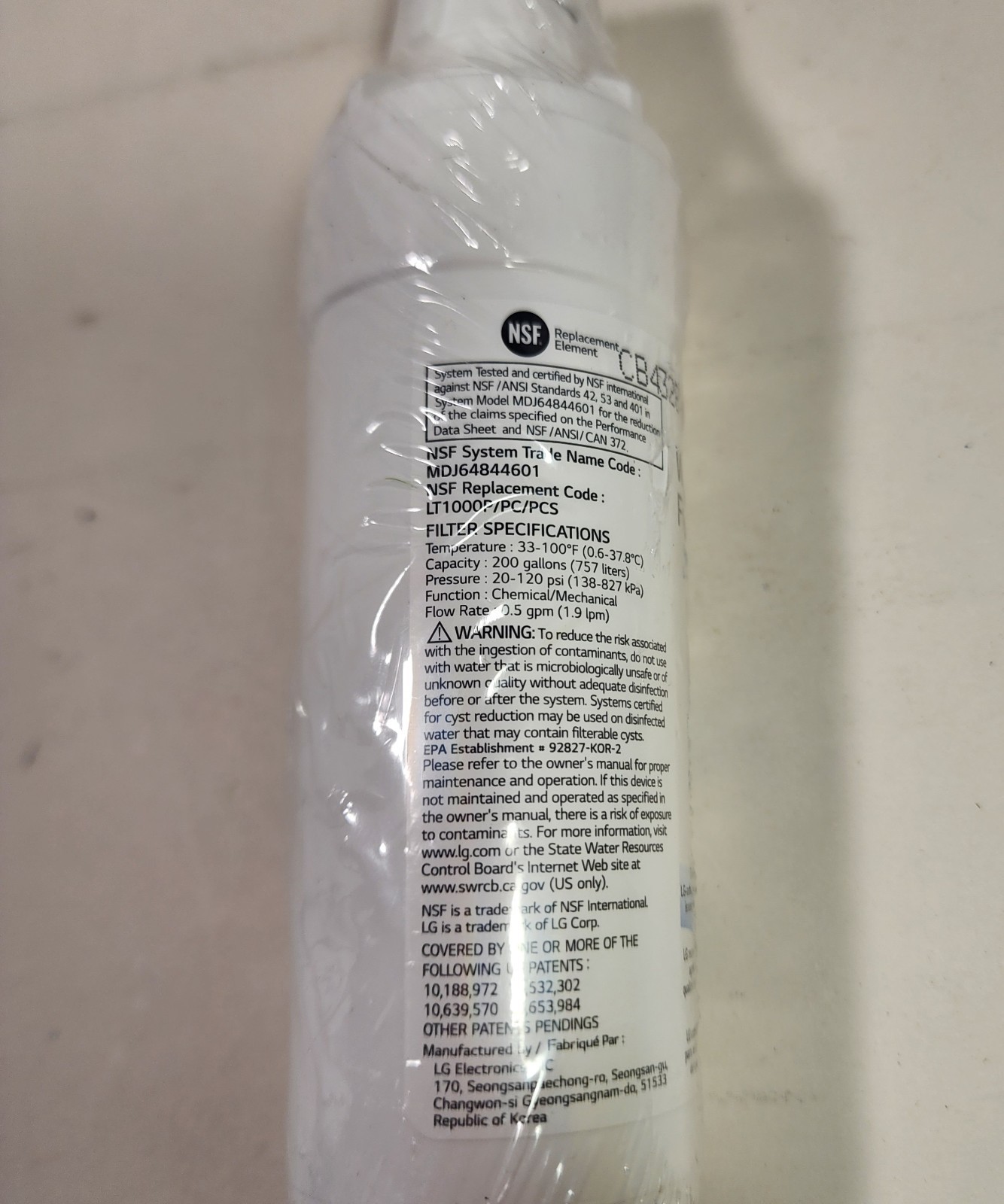 1 LG Genuine LT1000P/PC/PCS Refrigerator Replacement Water Filter Sealed