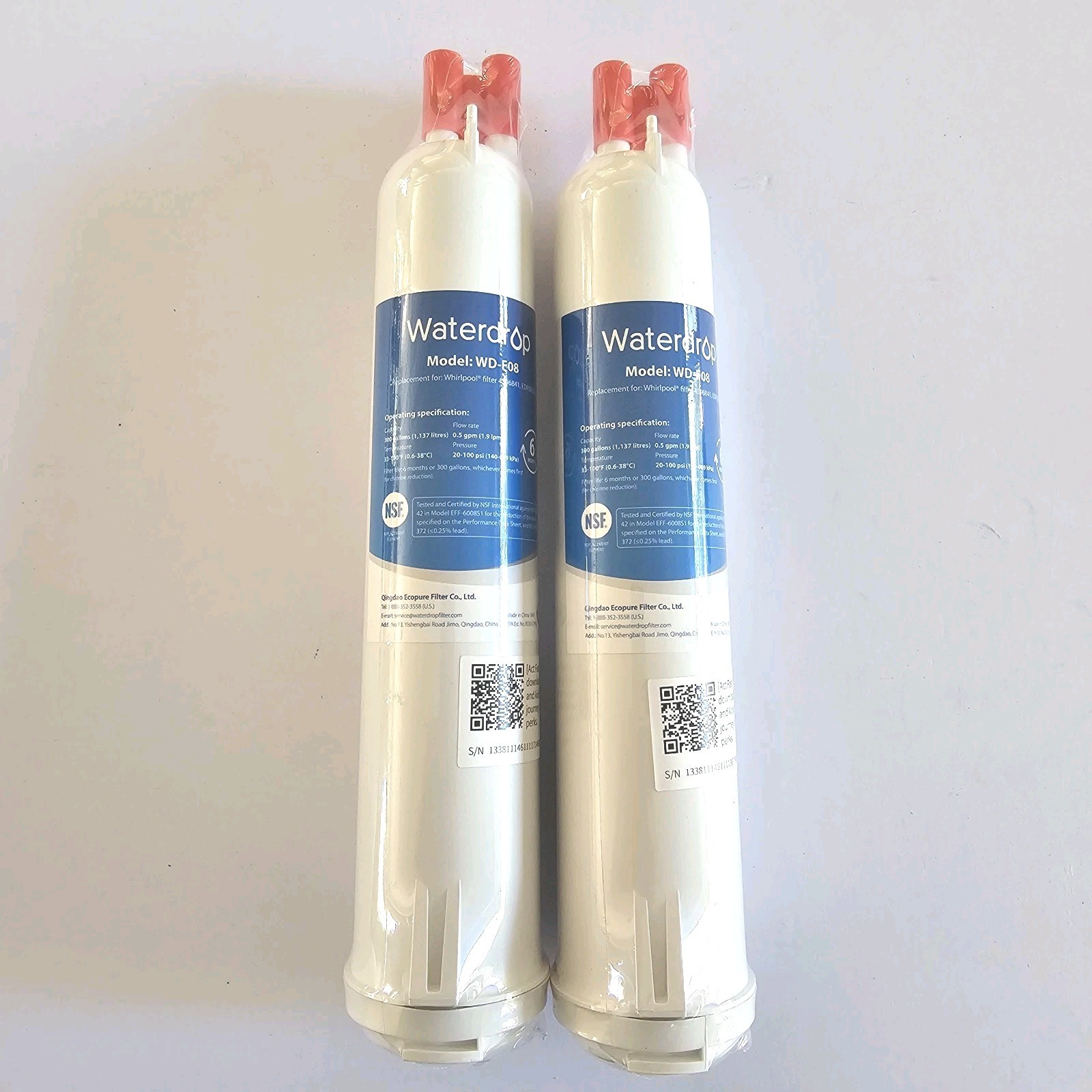 2 Refrigerator Water Filters WD-F08 Waterdrop New Sealed Whirlpool