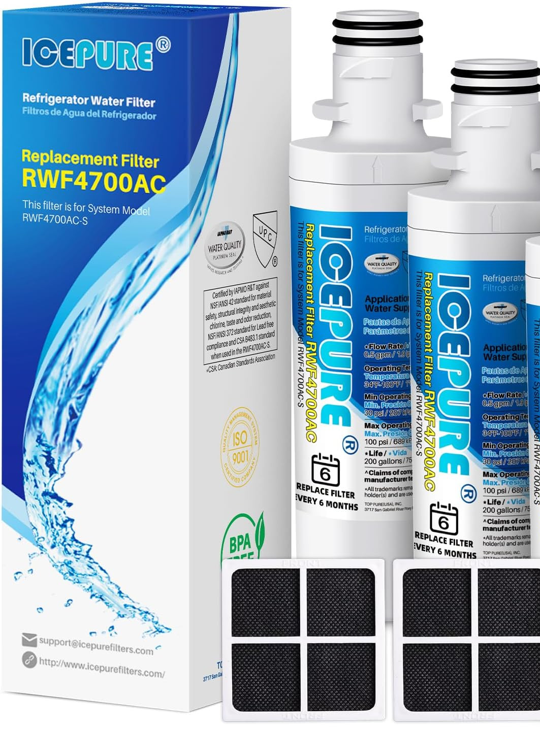 ICEPURE LT1000PC 2 Replacement Refrigerator Water and 3 LT120F Air Filter Combo
