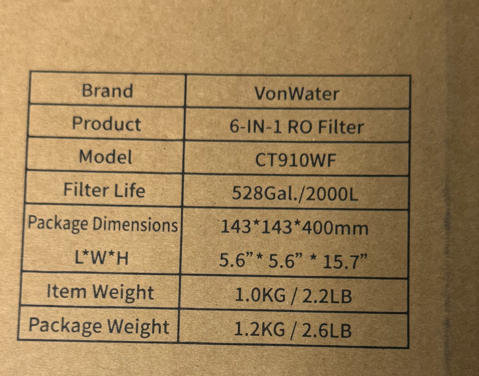 VonWater RO 6-in-1 RO Filter Compatible with CT910 Series RO Water Filter System