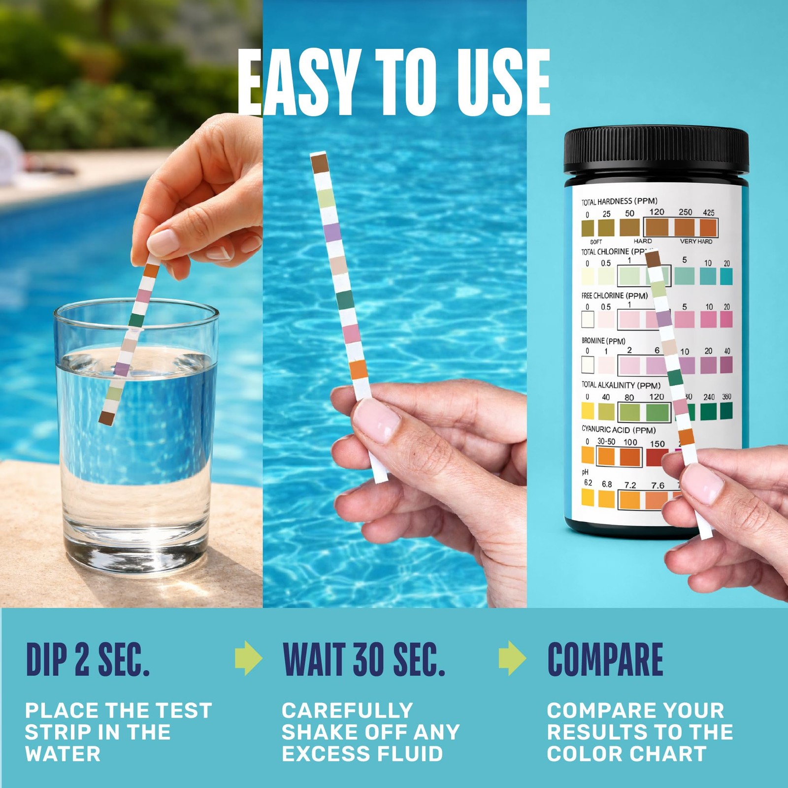 JNW 7-in-1 Pool Test Strips, 100 Quick & Accurate Strips for 100 strips