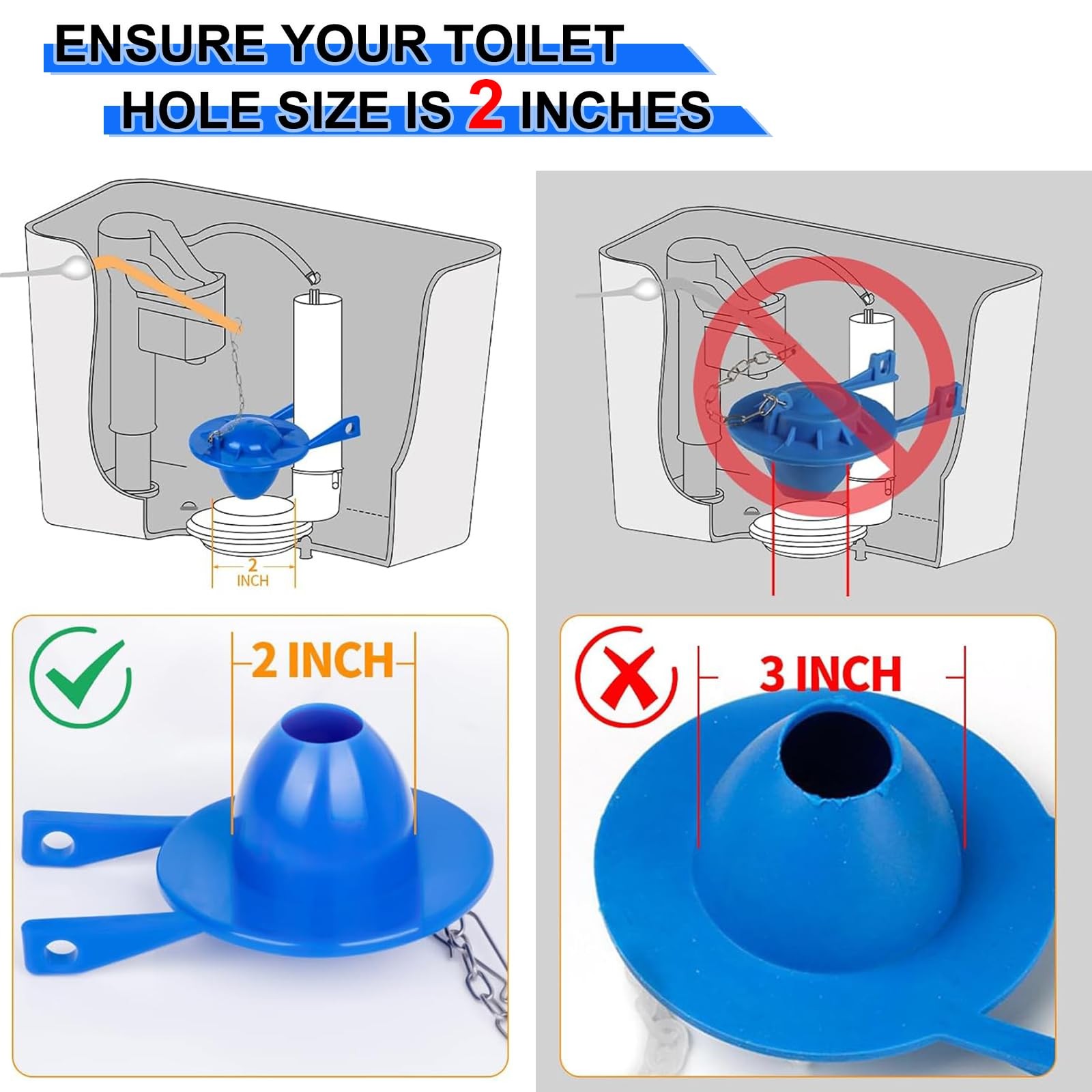 Toilet Flapper Replacement Kit 2 Inch Universal Toilet Tank Flusher Parts Ins…