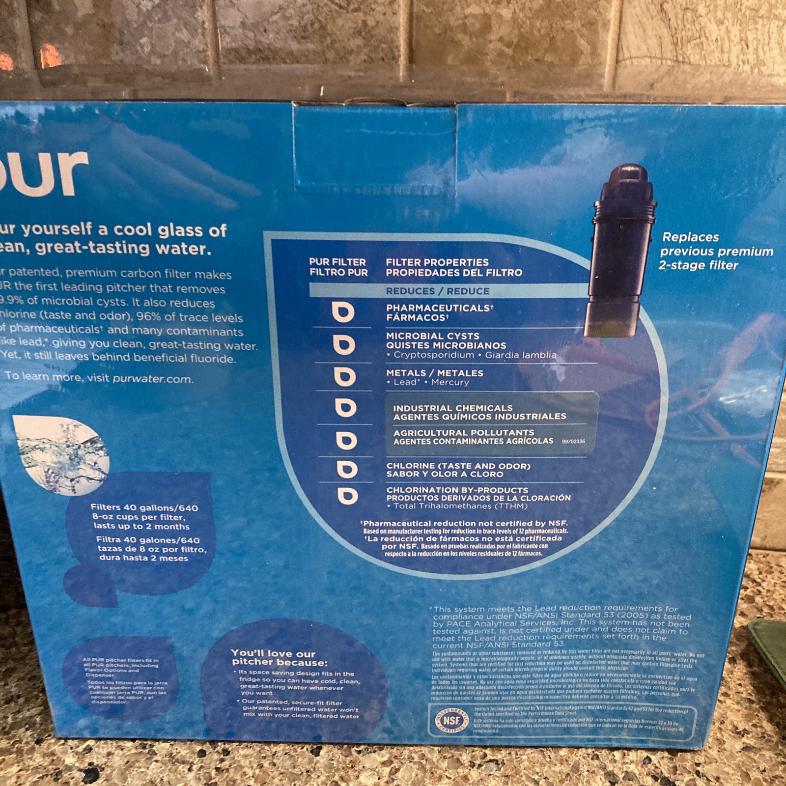 PUR 7 Cup Water Pitcher Filtration System Filters Chlorine & Mercury