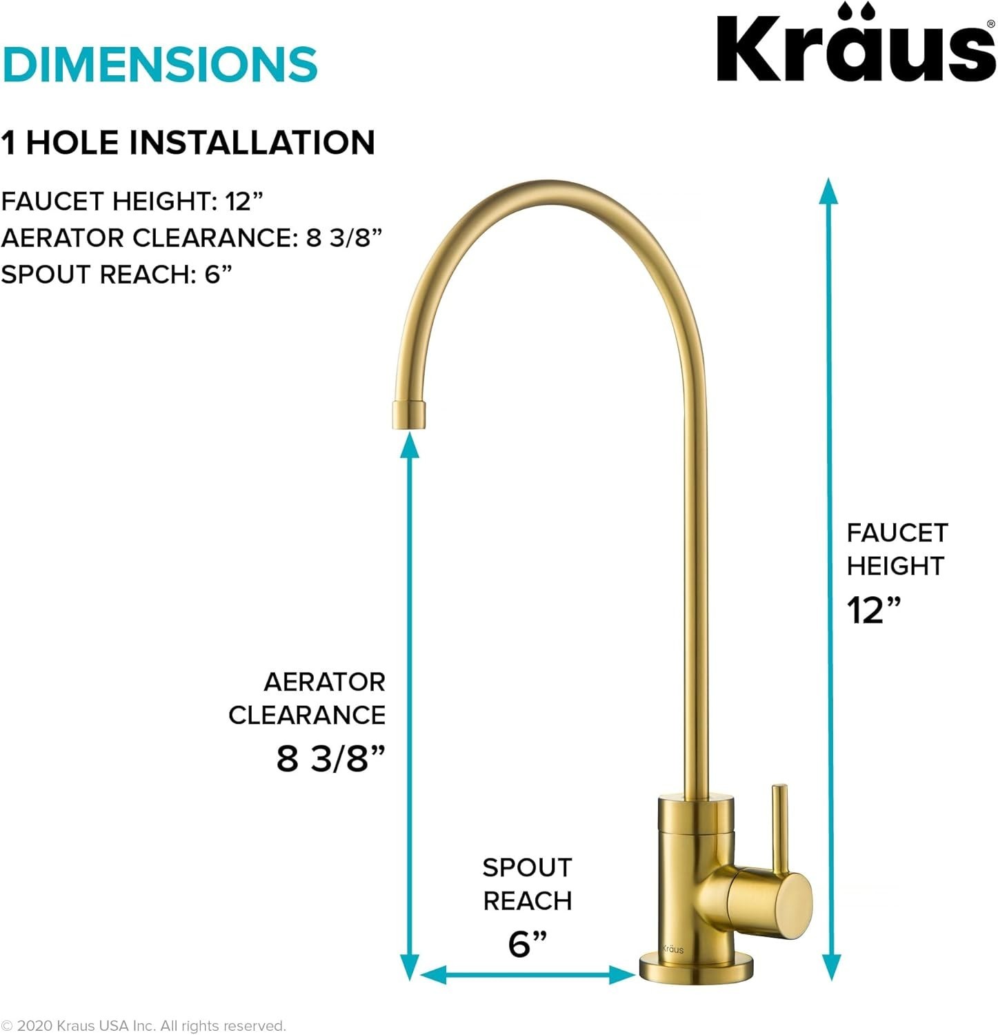 Kitchen Water Filter Faucet Brass 12-in Lead-Free Durable Modern Style