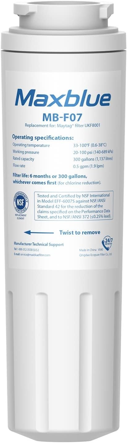 Maxblue UKF8001 Refrigerator Water Filter, Replacement for Maytag® UKF8001, (1)