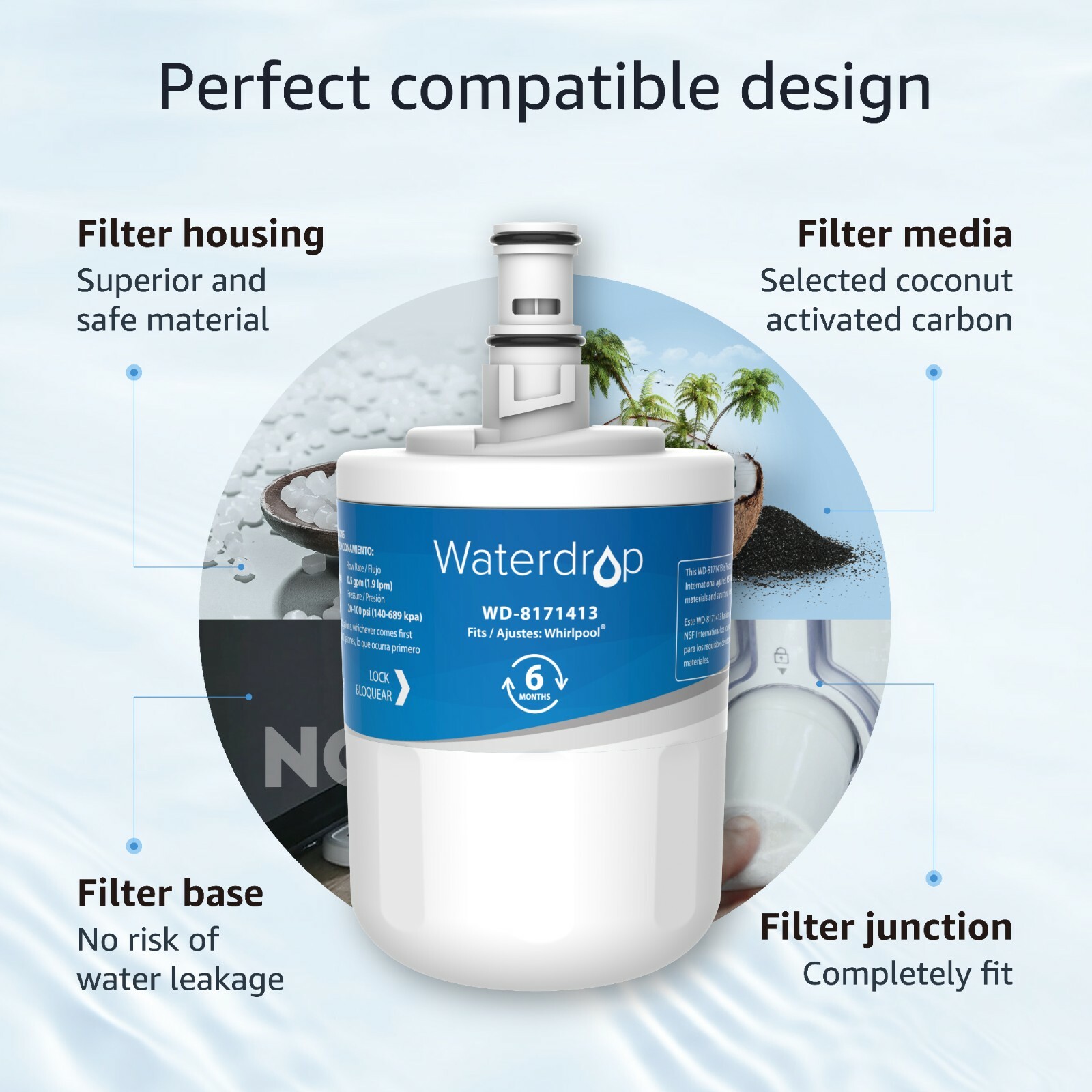 Waterdrop 8171413 Water Filter, Replacement for NLCS200, EDR8D1, Kenmore 46-9002
