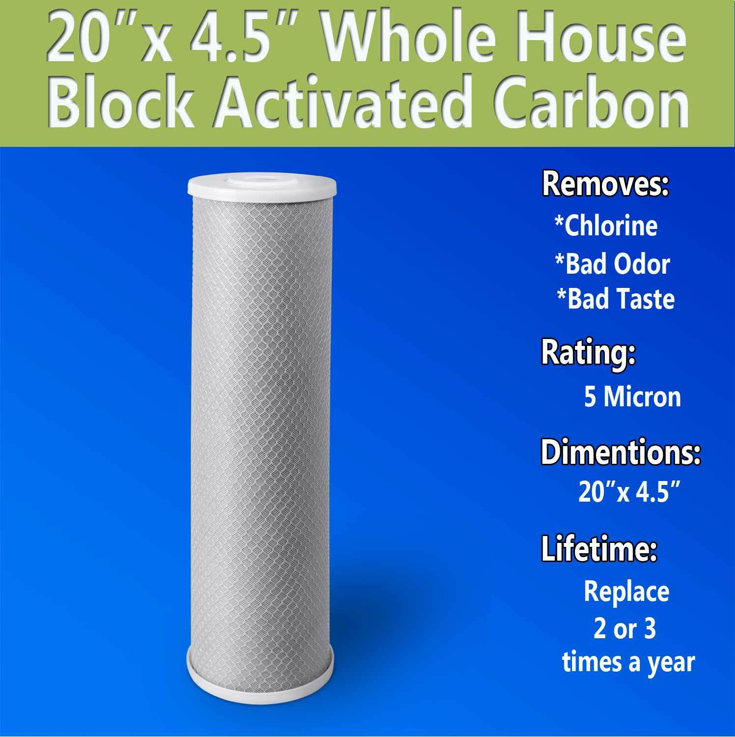 4 pcs Big Blue CTO Carbon Block Water Filters 4.5″ x 20″ Whole House Cartridges