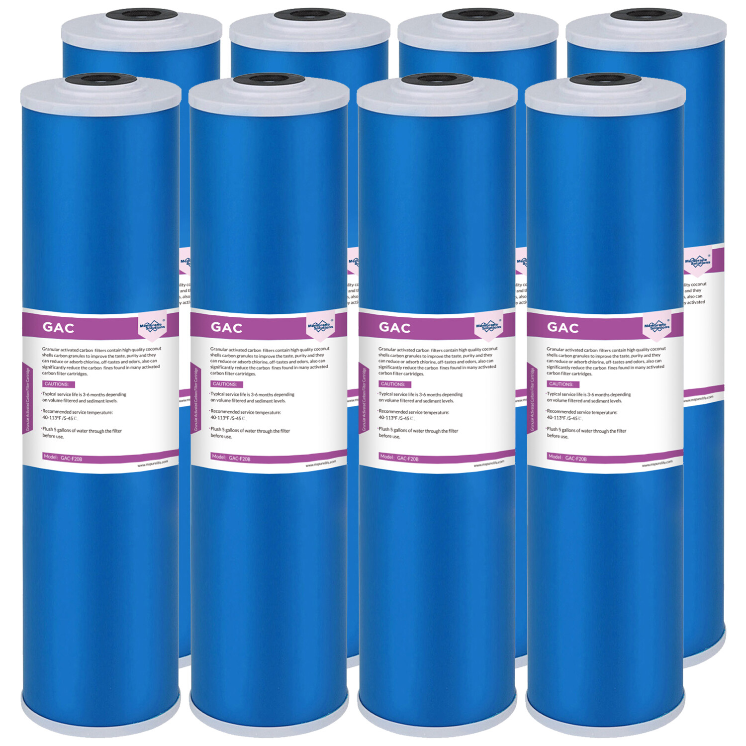 20″x4.5″ 5 Micron Big Blue GAC Granular Carbon Water Filter Whole House 1-8 PACK