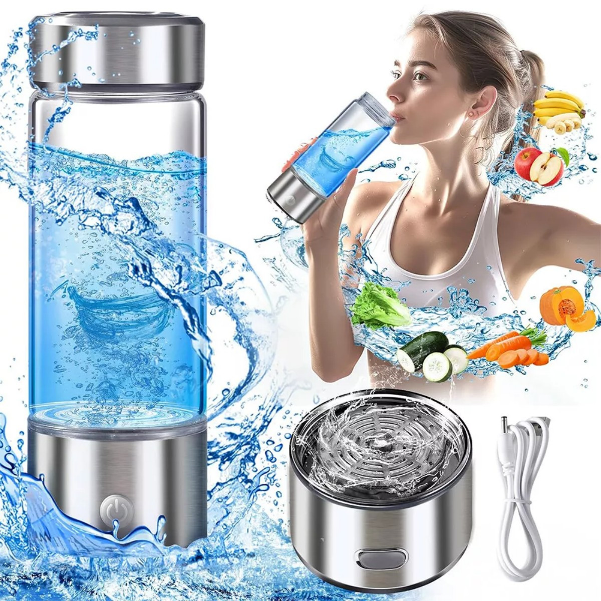 Hydrogen Rich Alkaline Water Ionizer Generator Bottle Cup Portable Mug 420ml USB
