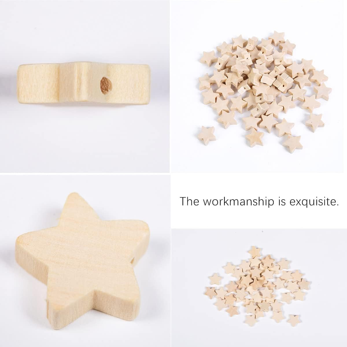 50Pcs Unfinished Natural Wooden Five-Pointed Star Beads, Natural Star Shaped Spa