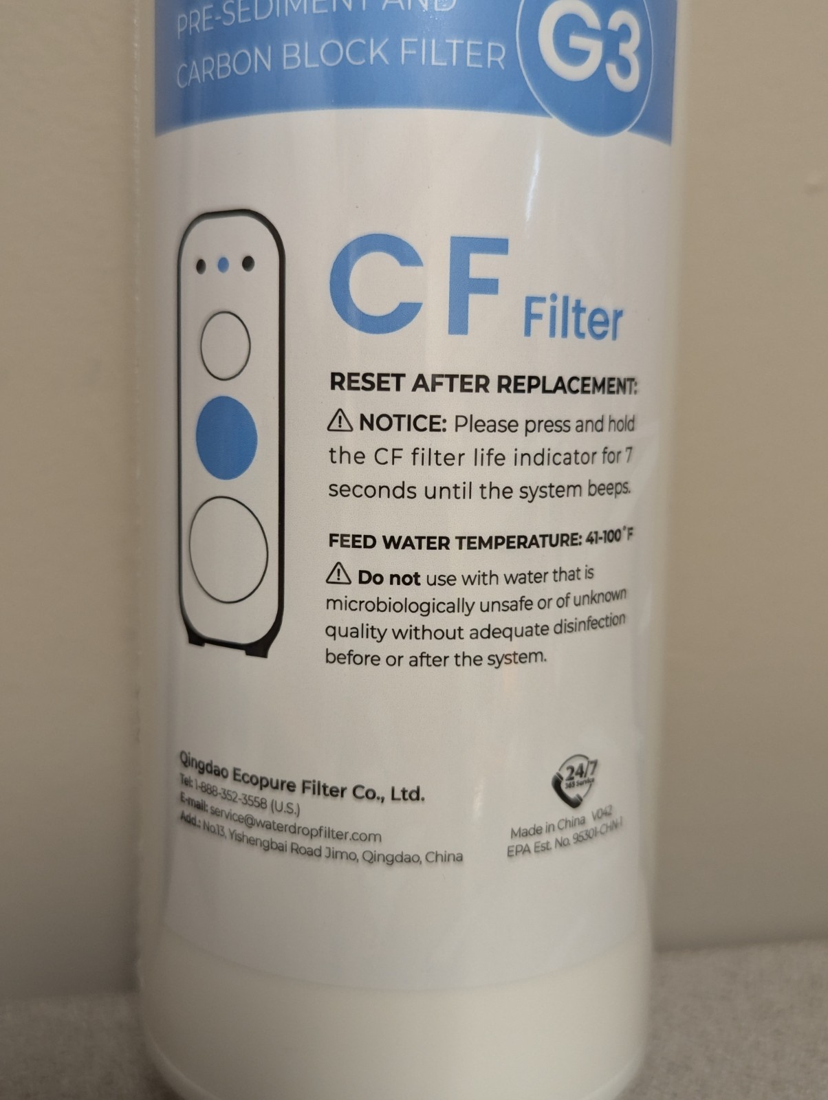 Waterdrop G3 Reverse Osmosis System CF Replacement Water Filter Cartridge