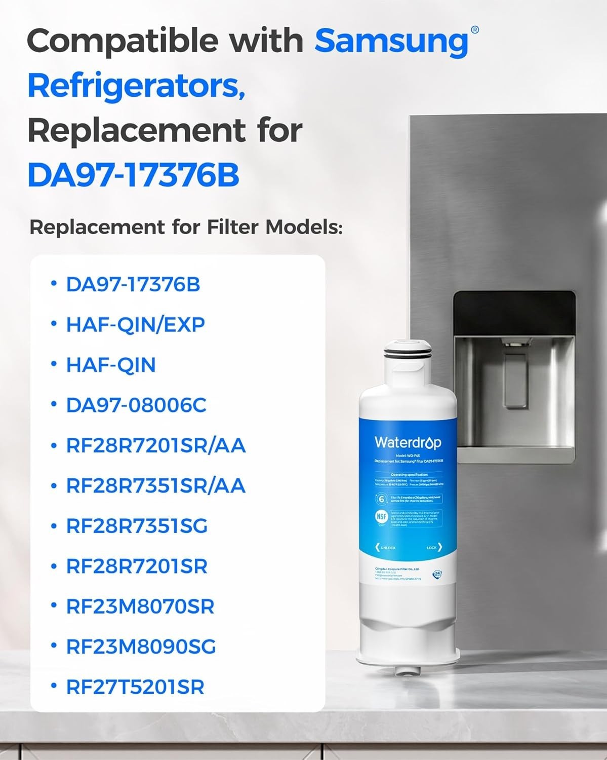 Replacement Water Filter Set of 3 for Samsung Refrigerators Lead Free Material