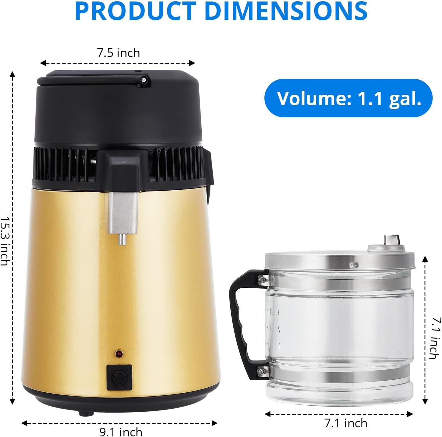 4L Stainless Steel Water Distiller 750W with Glass Jug, Gold/Red/Silver