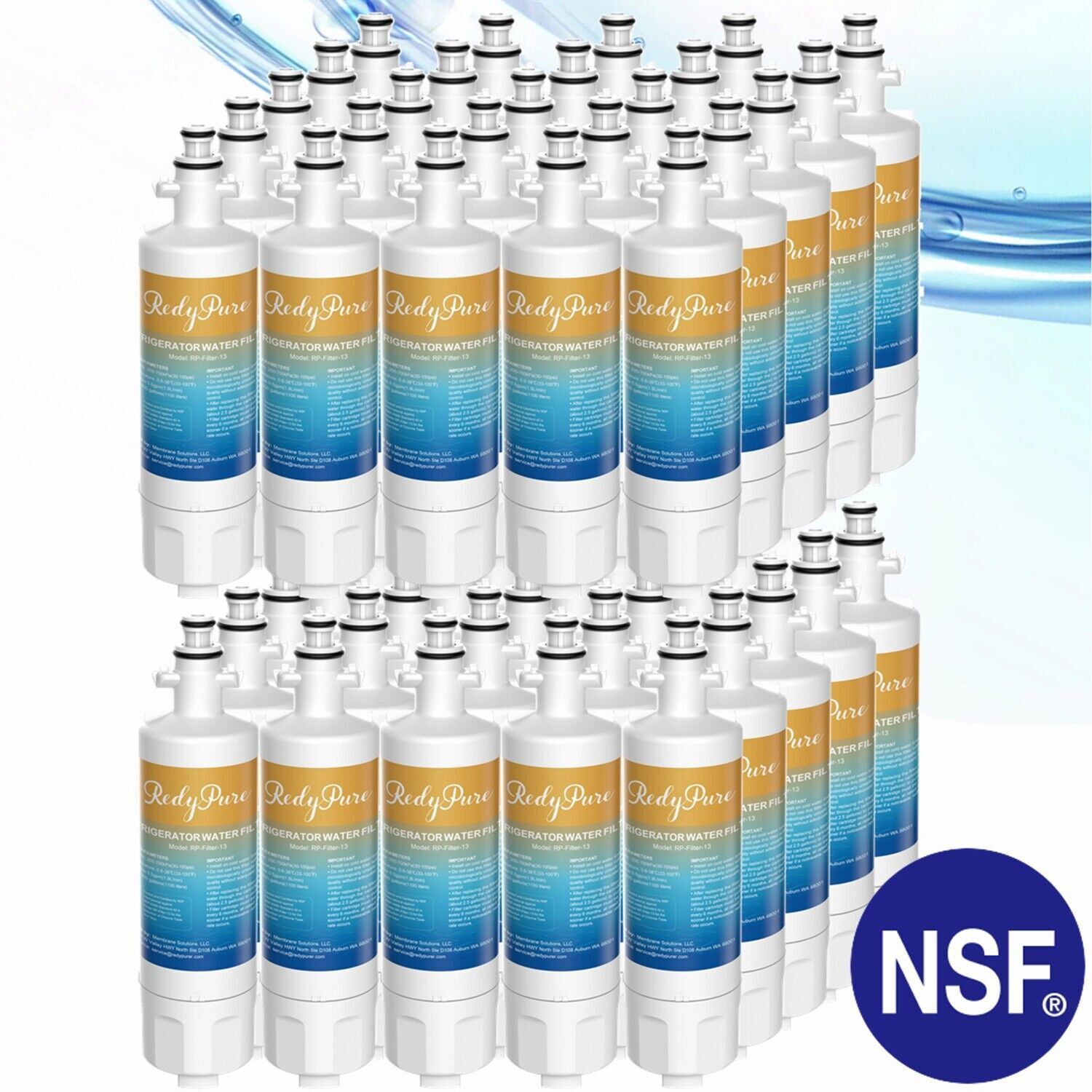 50 Pack Refrigerator Water Filter Fit For LG LT700P 469690 ADQ36006101 HDX-FML-3