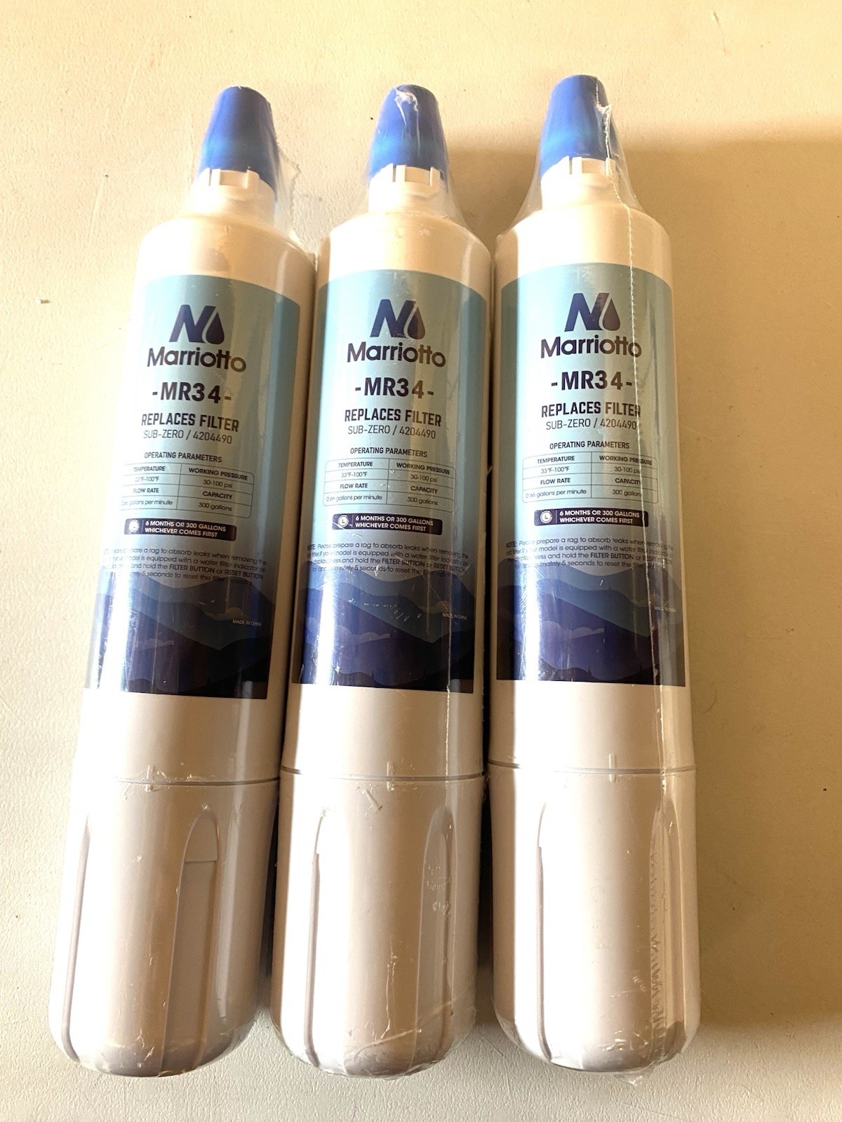 New 3-Pack Of Marriotto MR34 Water Filters Replaces Sub-Zero 4204490