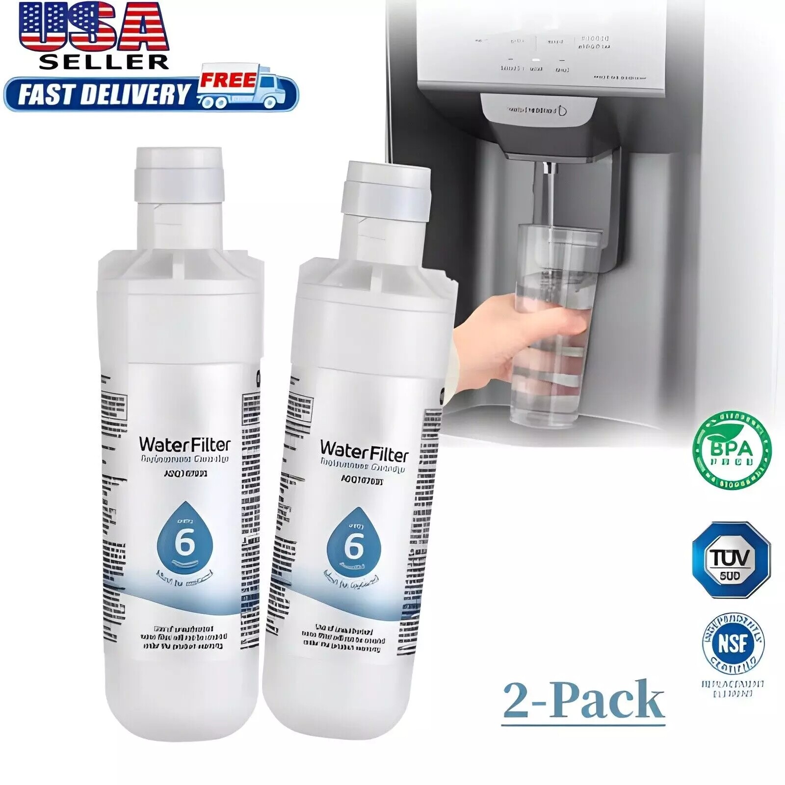 2 Pack FOR LG LT1000P Refresh Refrigerator Ice Water Filter ADQ747935 GF-D706BSL