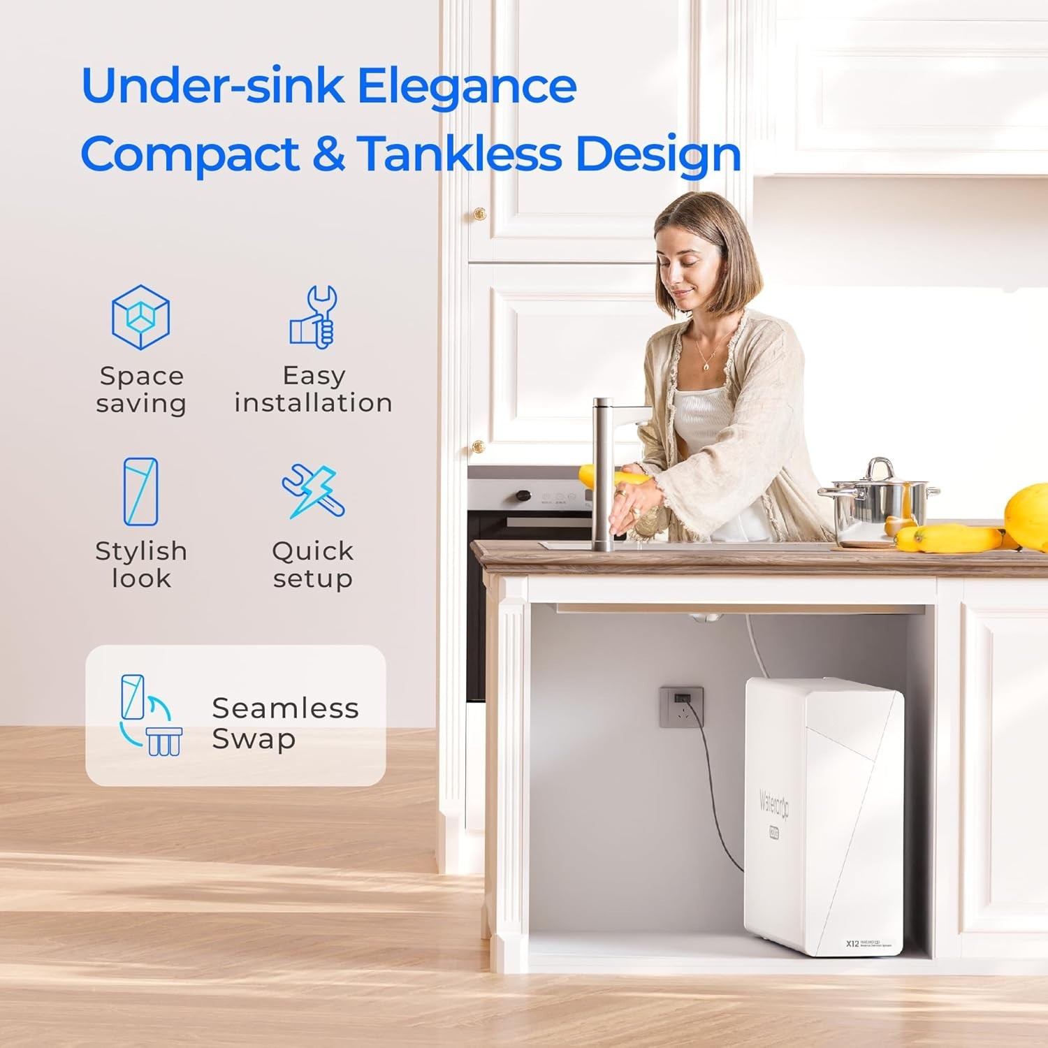 Waterdrop X12-Basic Tankless RO Water Filter,NSF/ANSI 58&372 Certified,BPA Free