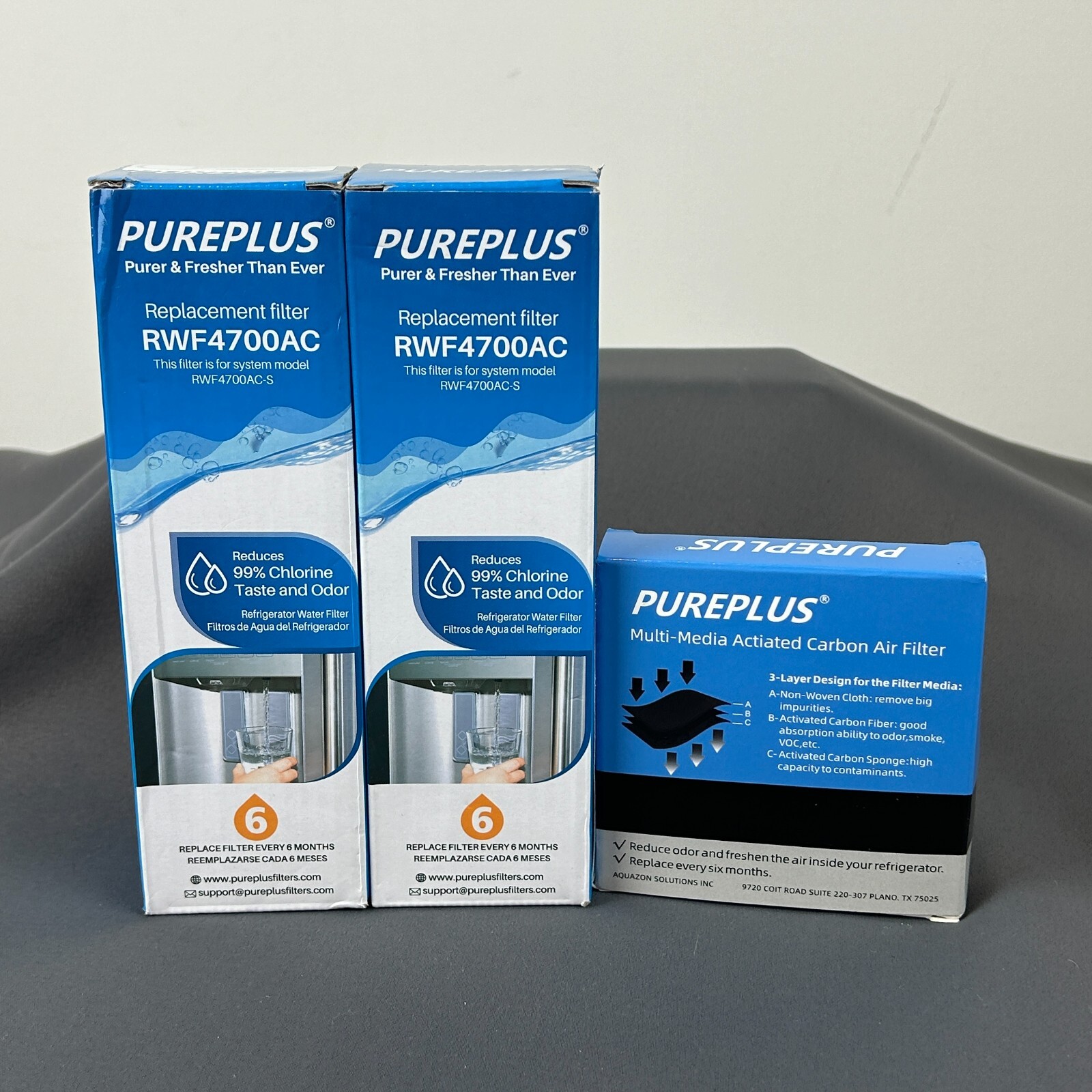 PurePlus RWF4700AC Water Filter 2 Pack And AF004 Carbon Air Filter 3 Pack