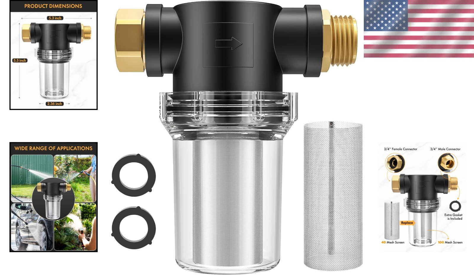 Compact Hose Filter with Dual Mesh Screens & Lightweight Design – 3x5x2 in