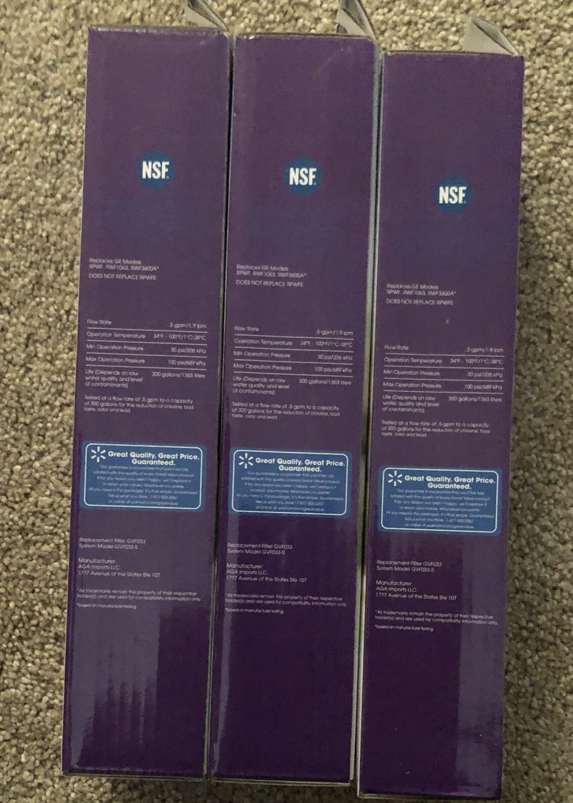 (3) Great Value Refrigerator Water Filter Replaces Ge Model RPWF 6months 300 gal