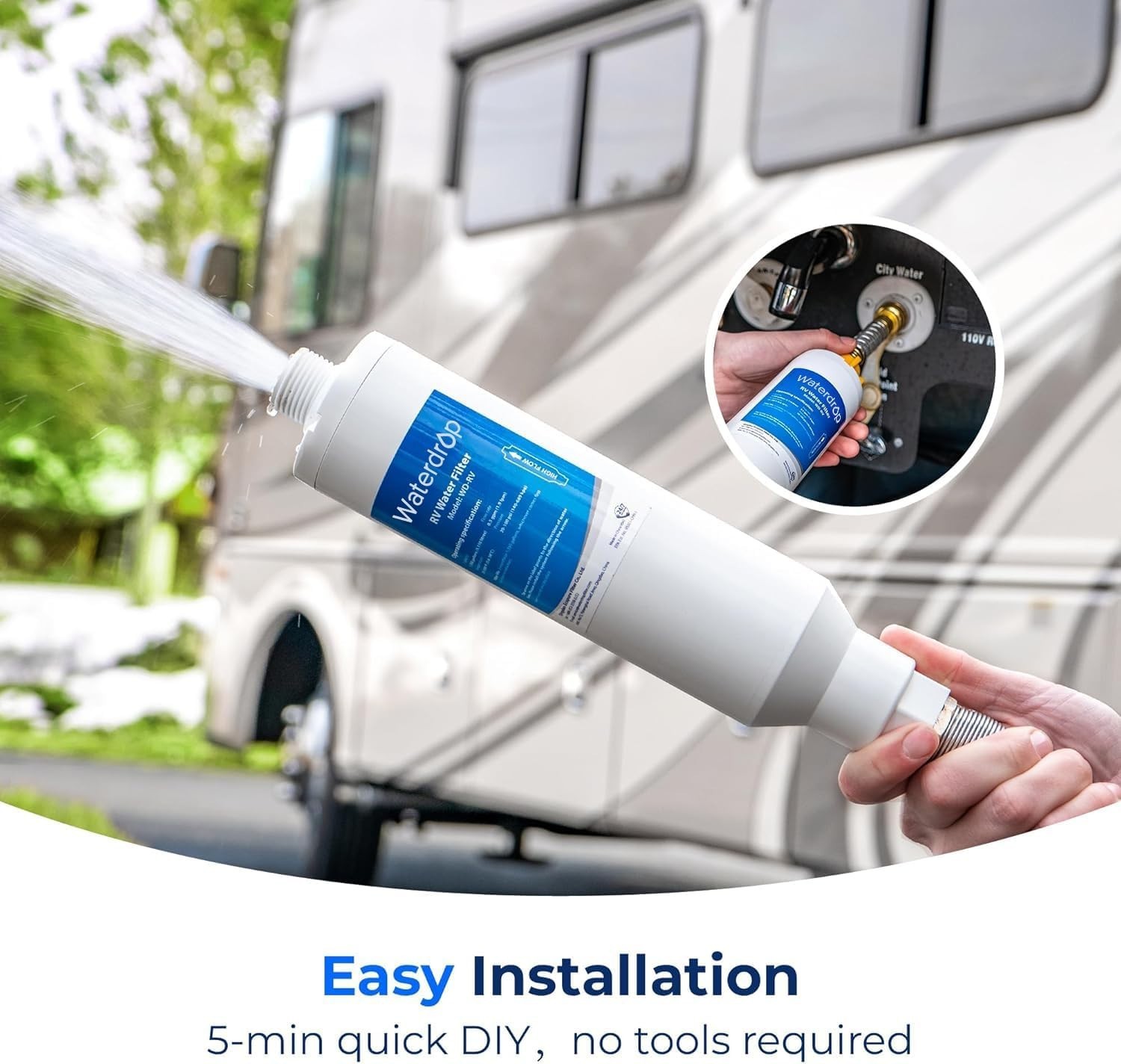 Waterdrop RV Water Filter, RV Inline Hose Water Filter with Hose Protector