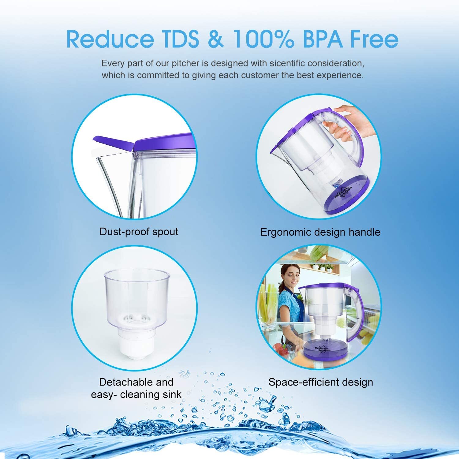 DP05 Water Filter Pitcher w/Filter,Long-Lasting 200gallons,Filtration Jug 12-Cup