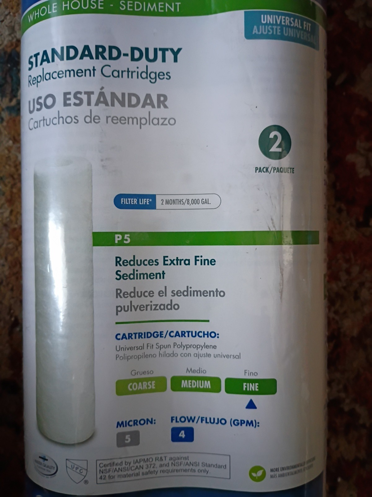2 Pk Culligan P5 Whole House Standard Duty Extra FINE Sediment Water Filter