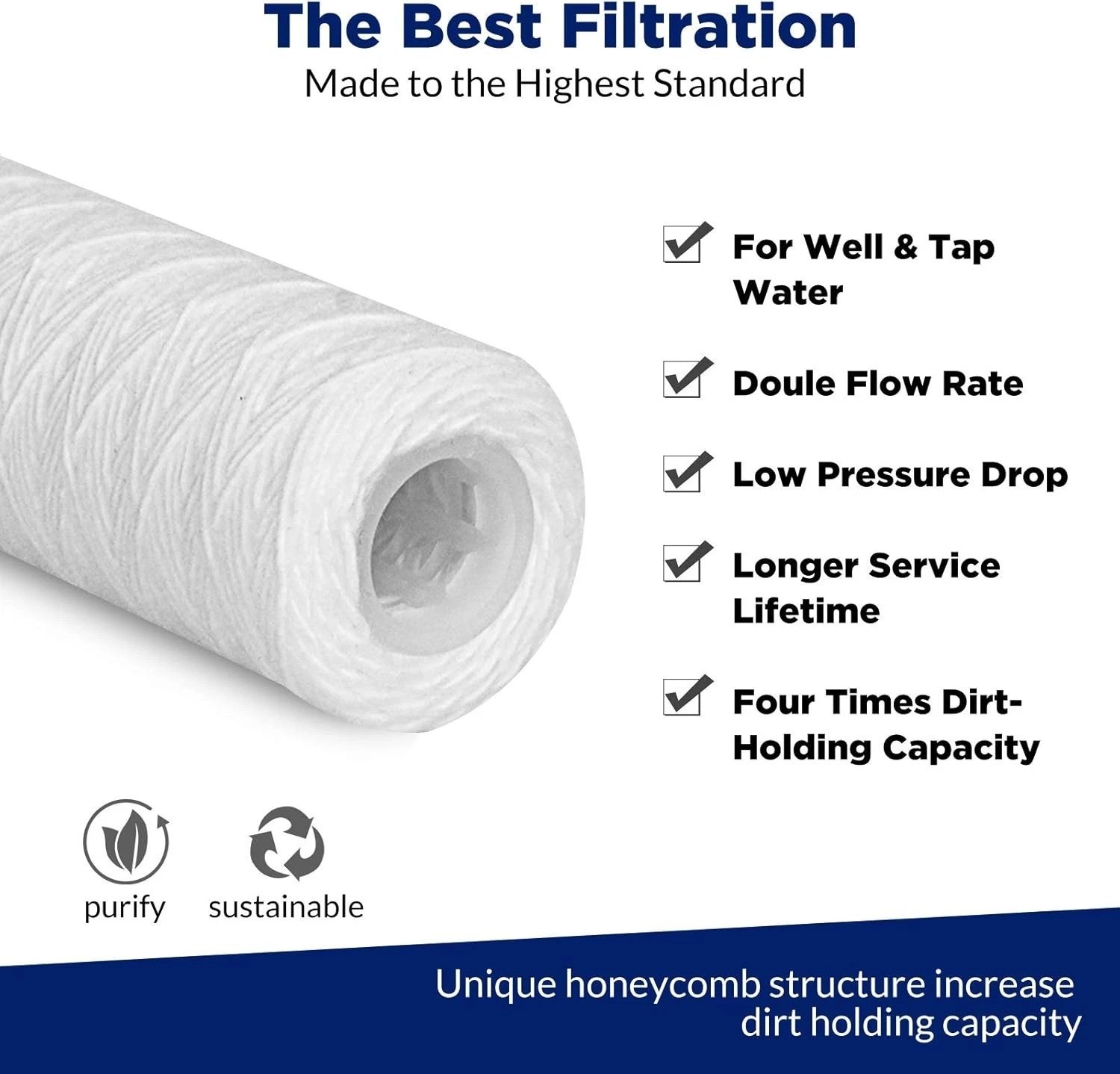 Universal 5-Micron Sediment Filter Cartridges – 6 Pack for Home Water Systems