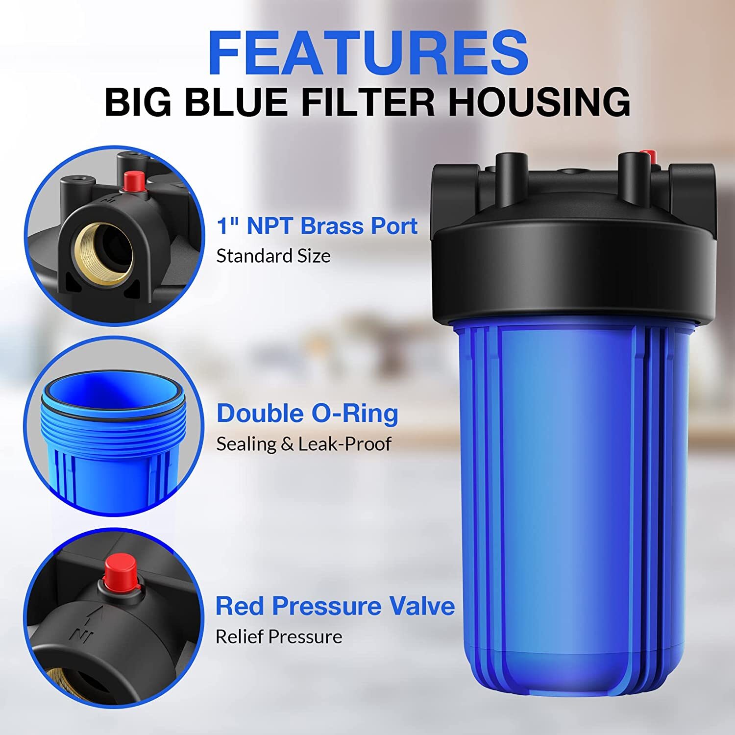4Pack 10 Inch Big Blue Whole House Water Filter Housing For Well City Filtration