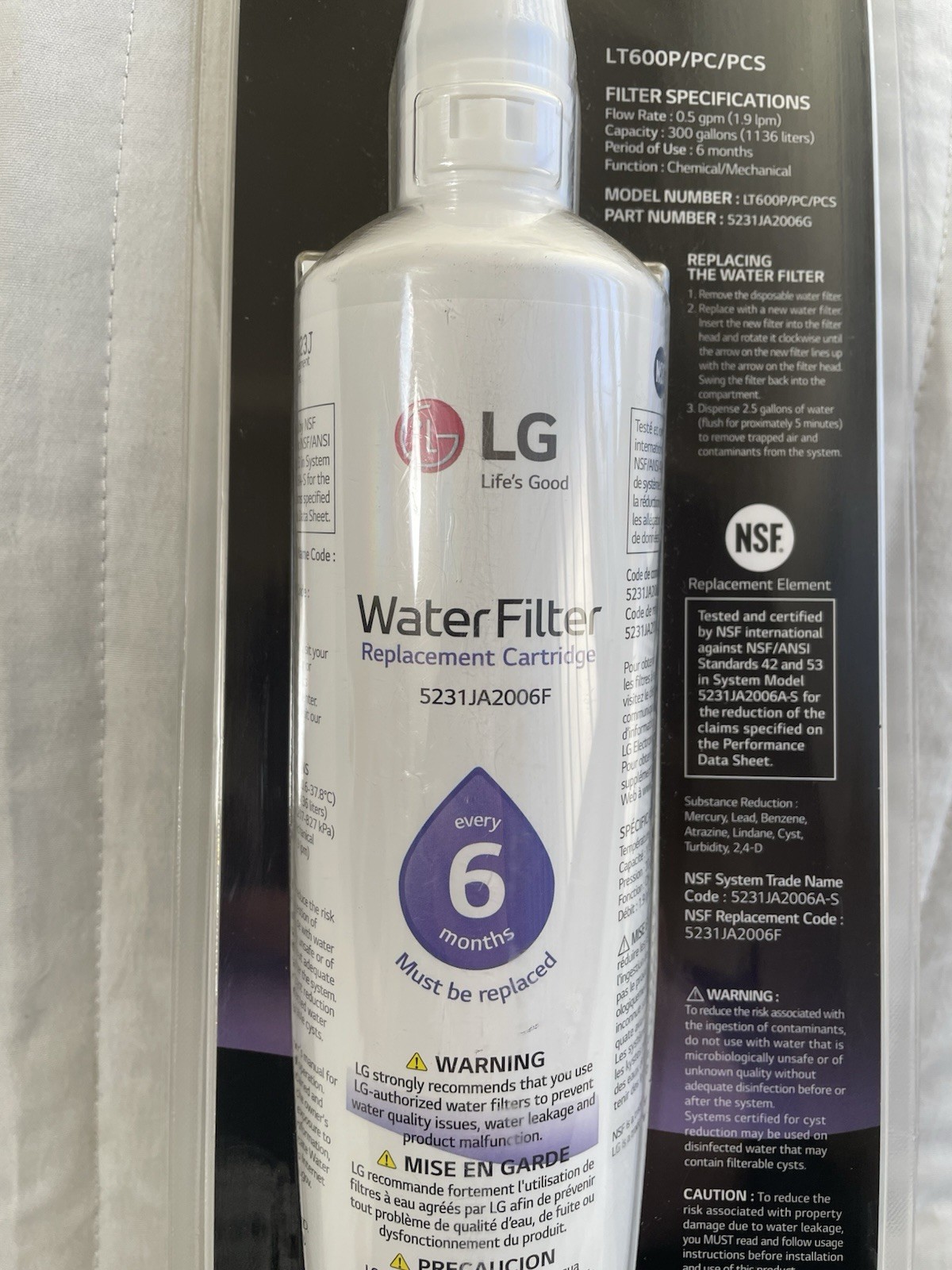 LG Refrigerator Water Filter – White LT600P