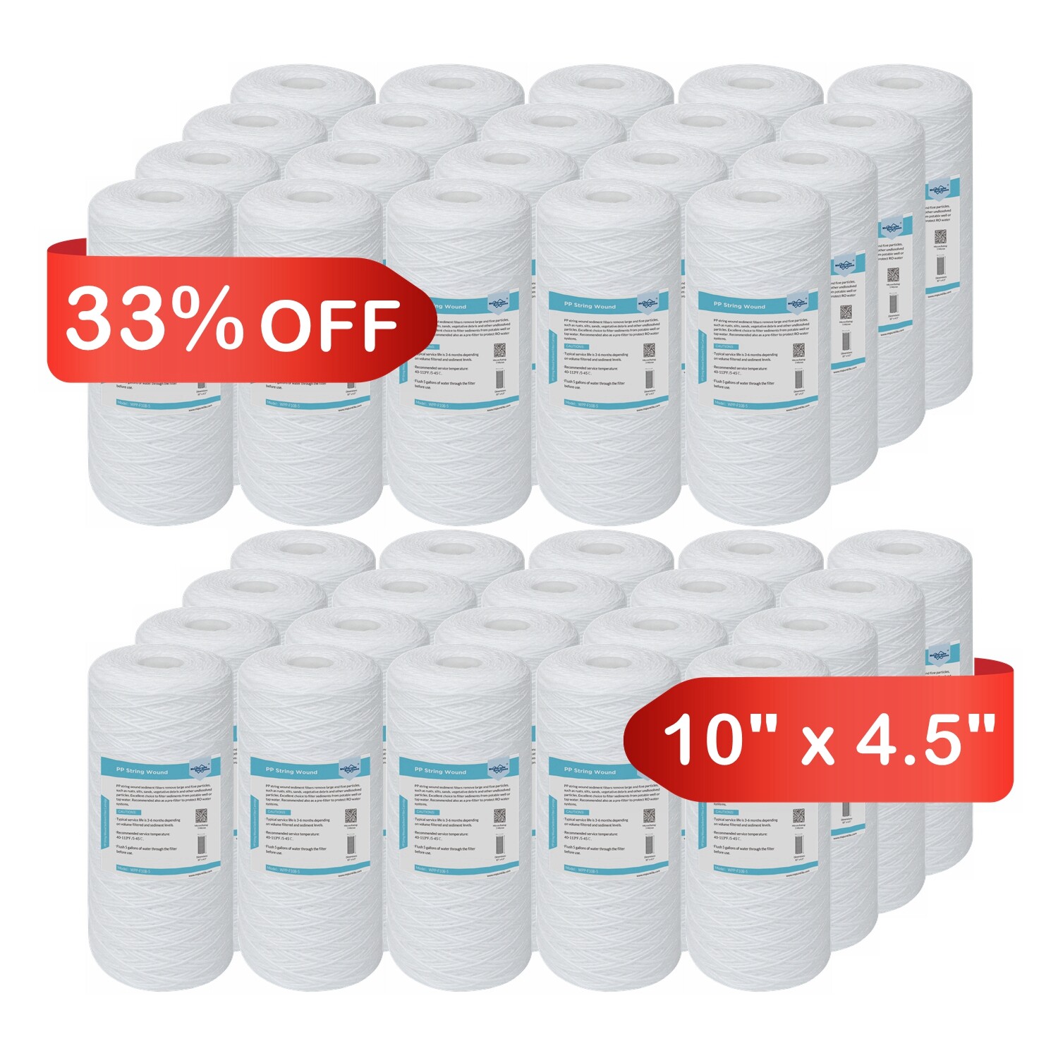 40 Pack 1/5/10 Micron 10″ x 4.5″ String Wound Sediment Water Filter for Big Blue