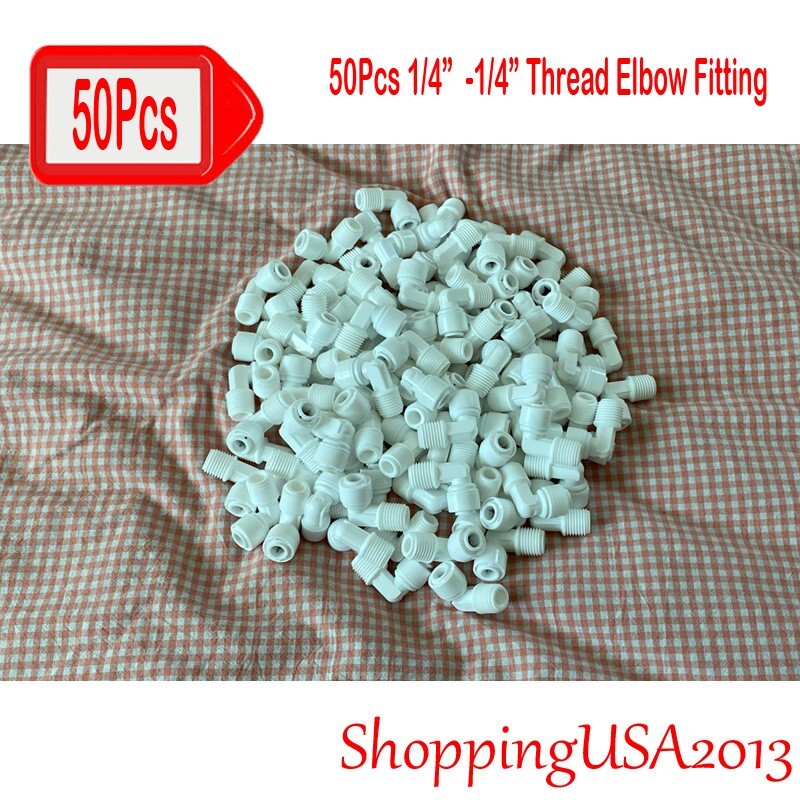 50Pcs 1/4″-1/4″ Thread Male Elbow Fittings Connector Water Filter RO Under-sink