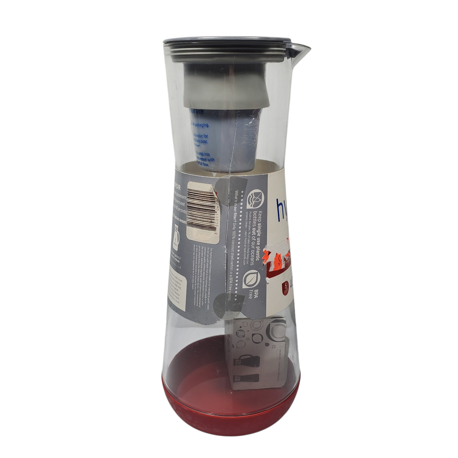 NEW Hydros Filtration Carafe 40oz C441 Clear Red Gray