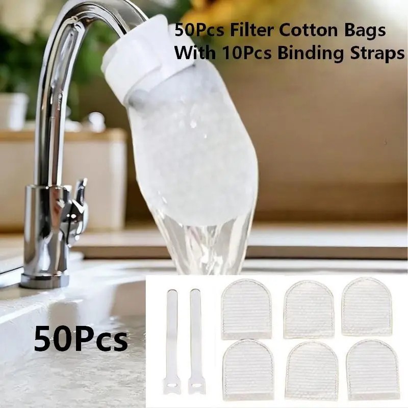 50PCS Cotton Filter Bag For Faucet, DIY Faucet Filter Cotton Bags Water Filters