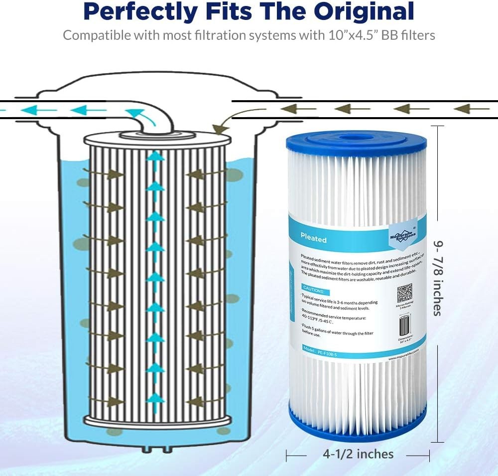 Membrane Solutions 20 Micron Pleated Water Filter Home 10″x4.5″ Whole House H…