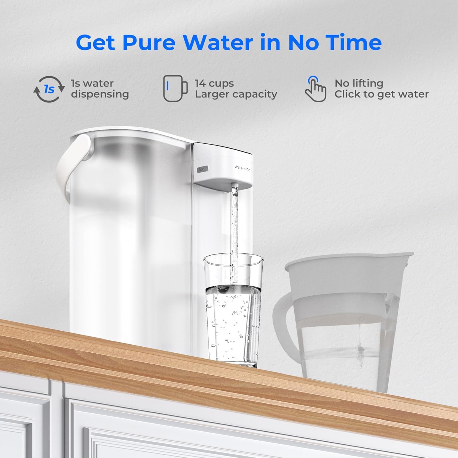 Waterdrop Compact Electric Water Filter Pitcher, Dispenser,14-Cup,with 1 Filter