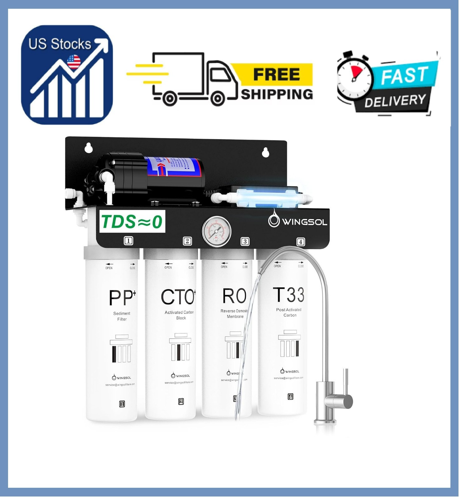 Reverse Osmosis Water Filter, 0 TDS UV Space-Saving Tankless RO System, 10-Layer