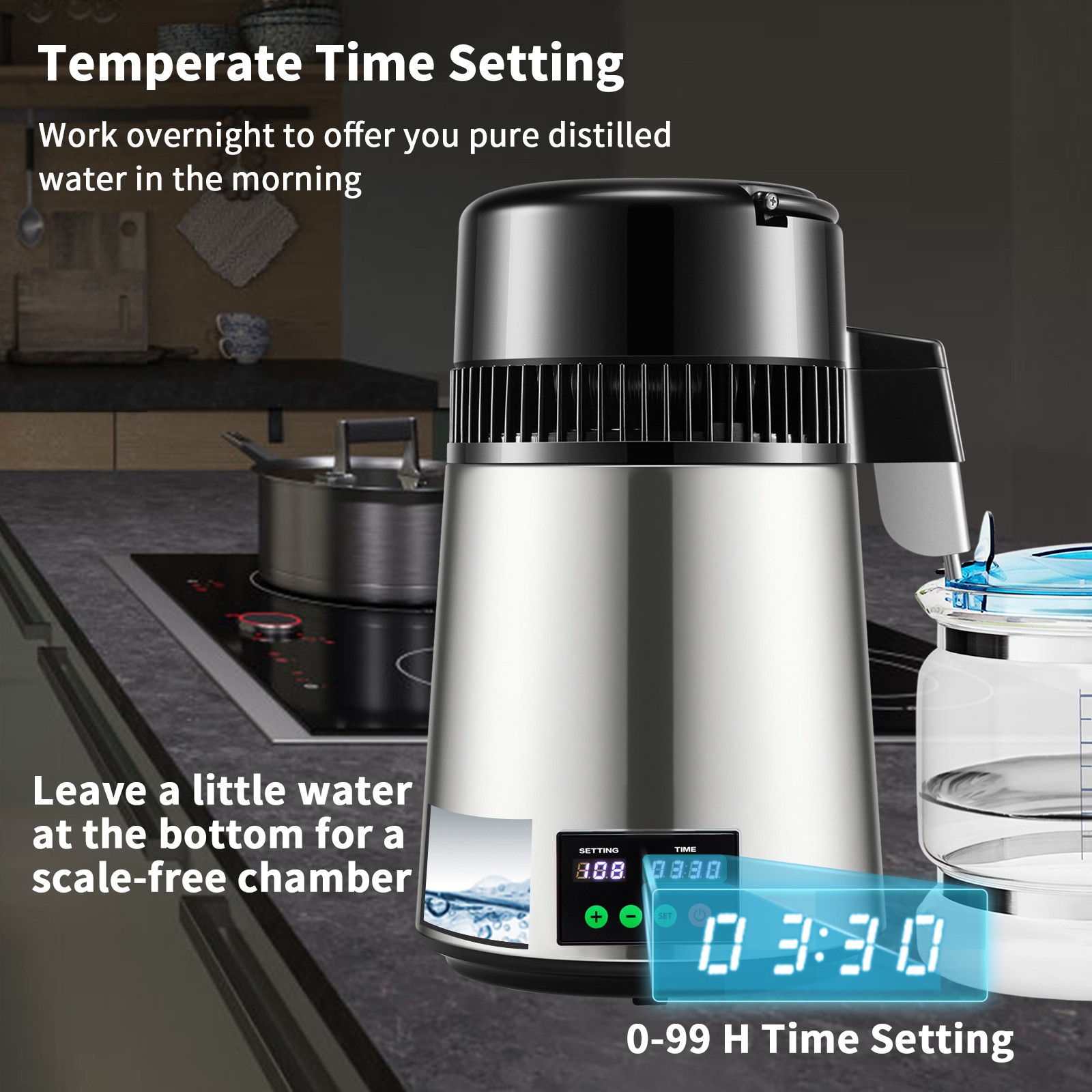 Uimoso 4L Water Distiller with Timer and Temperature Display, Silver