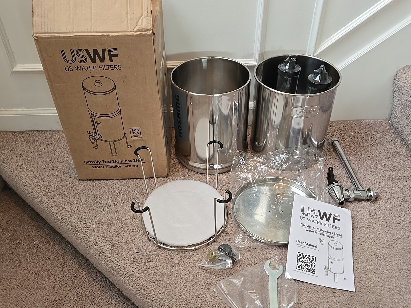 USWF Gravity Fed Water Filtration System 2.25 gal Stainless Steel * NEW OPEN