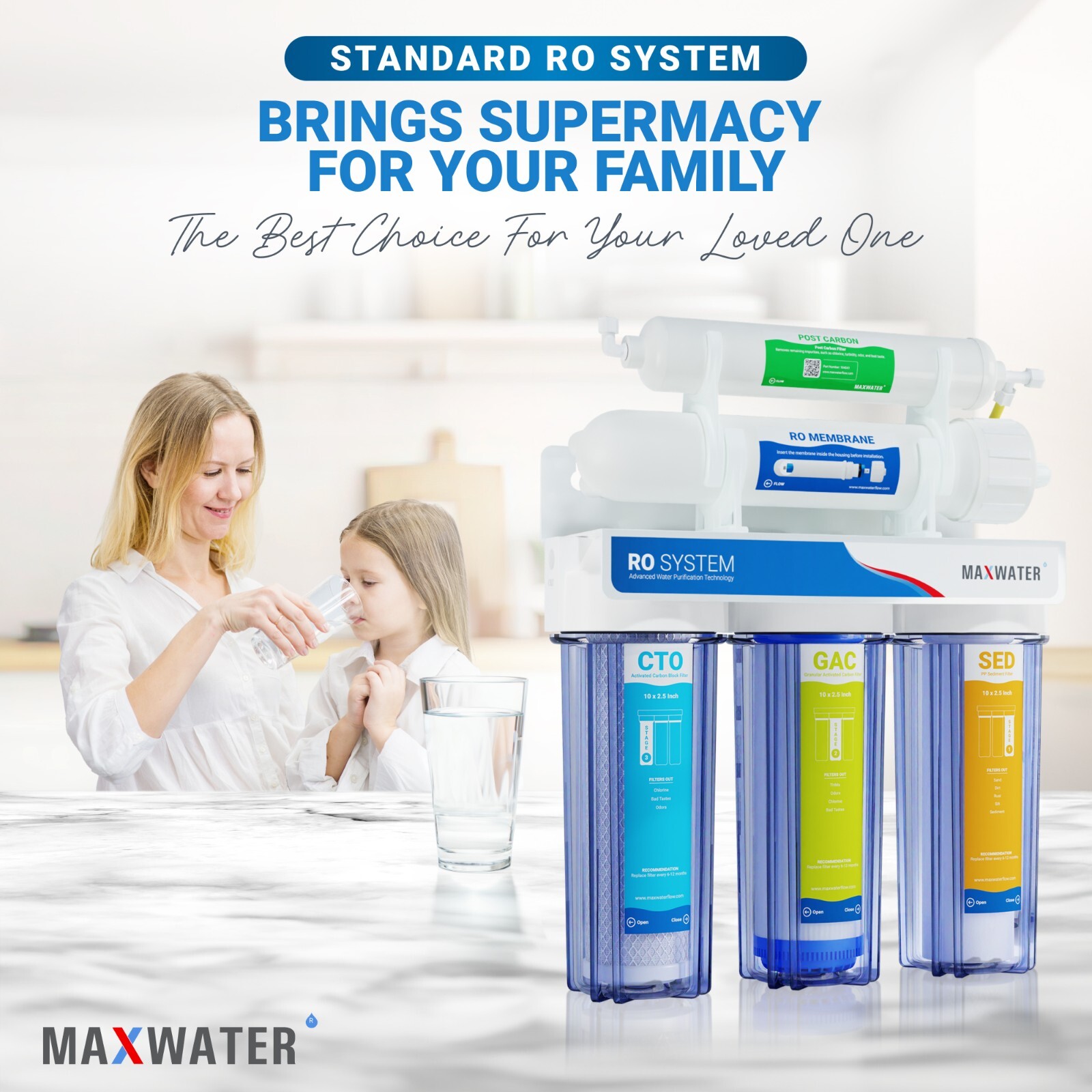 5 Stage Max Water Home Reverse Osmosis System with compression Tube Fittings