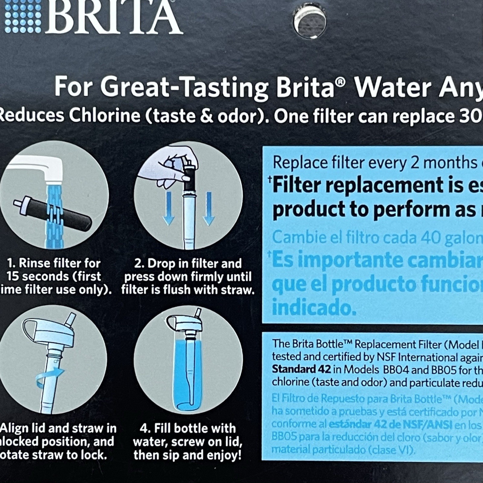 Brita Bottle 4 Packs Of 2 Replacement Filters Fits Hard Sided & Sport Bottle NEW
