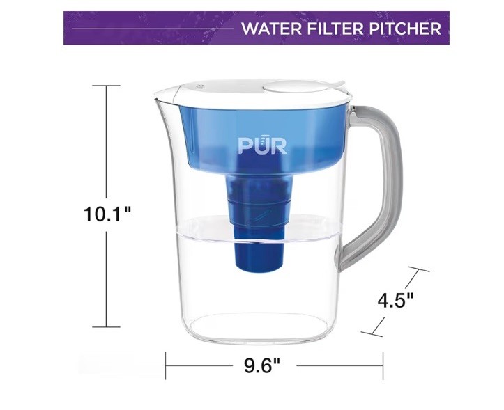 PUR 7 Cup Water Filter Pitcher NSF Certified 2 in 1 Filtration White Blue