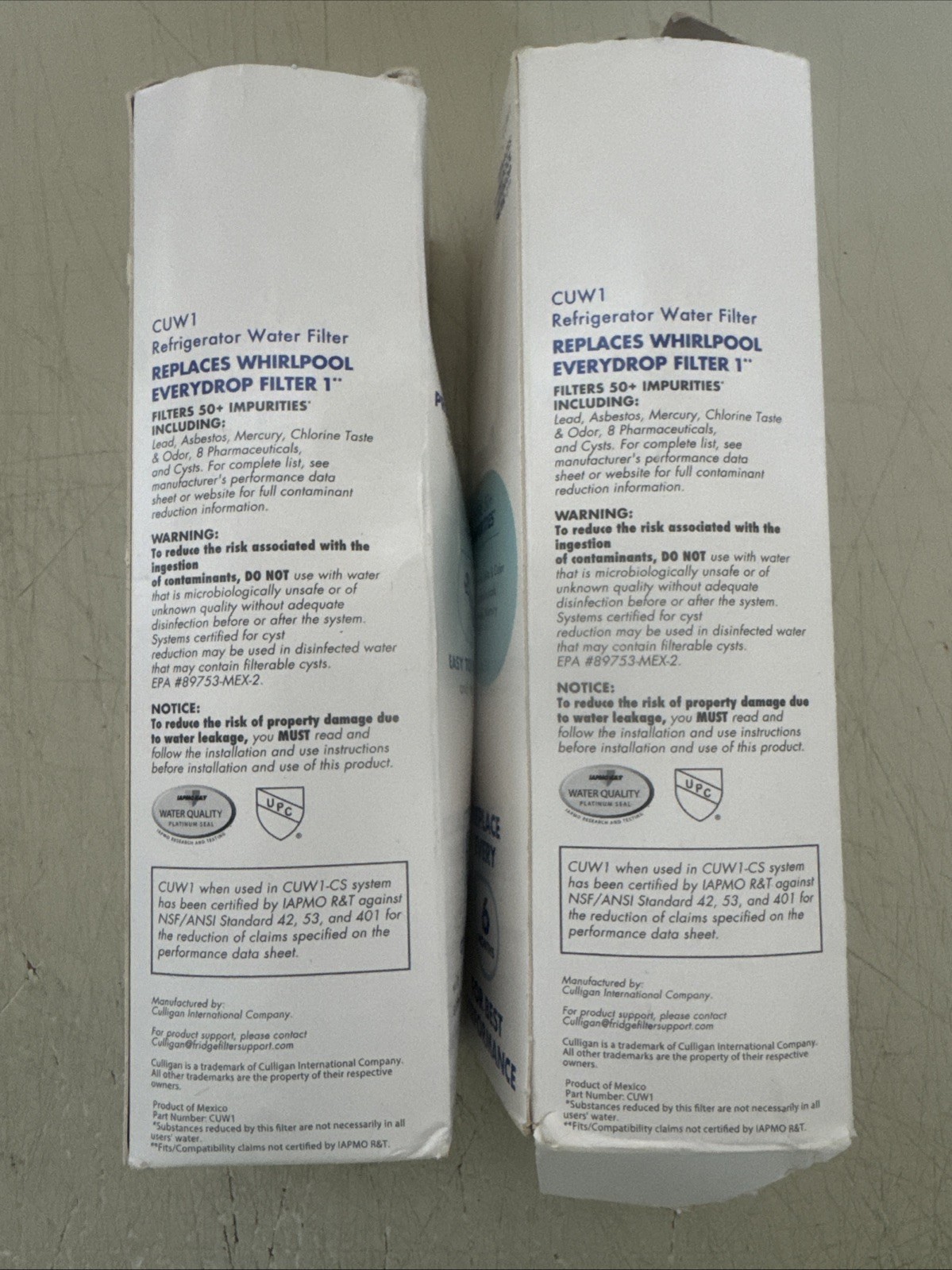 Lot of 2 – Culligan CUW1 Refrigerator Water Filter – Whirlpool Everydrop