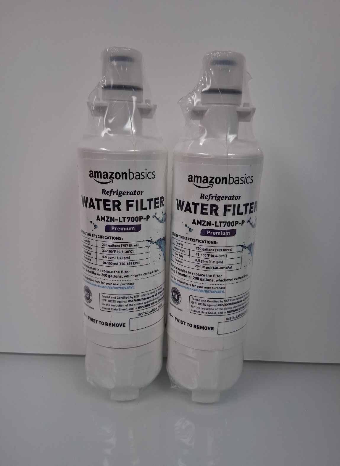 2 x Amazon Basics Refrigerator Water Filter, AMZN-LT700P-P Premium, 200 gallons
