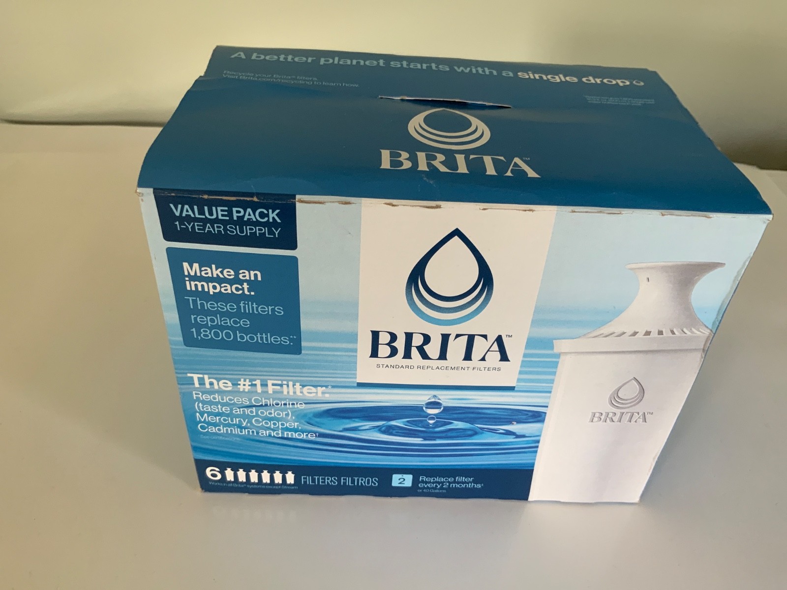6 PACK Brita Standard Replacement Filters for Pitchers and Dispensers OB03