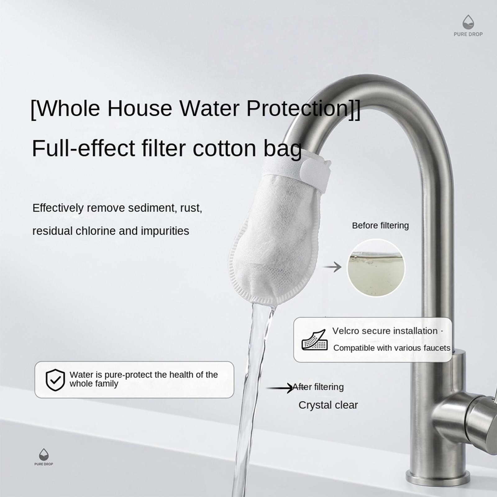100PCS Cotton Filter Bag For Faucet, DIY Faucet Filter Cotton Bags Water Filters