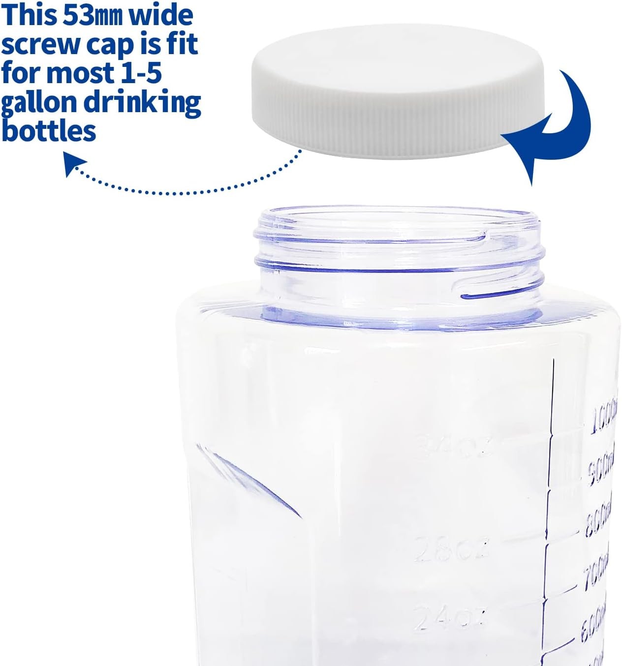 6Pcs 53mm Water Bottle Caps, Jug Caps Screw Top for 3 or 5 Gallon Jugs