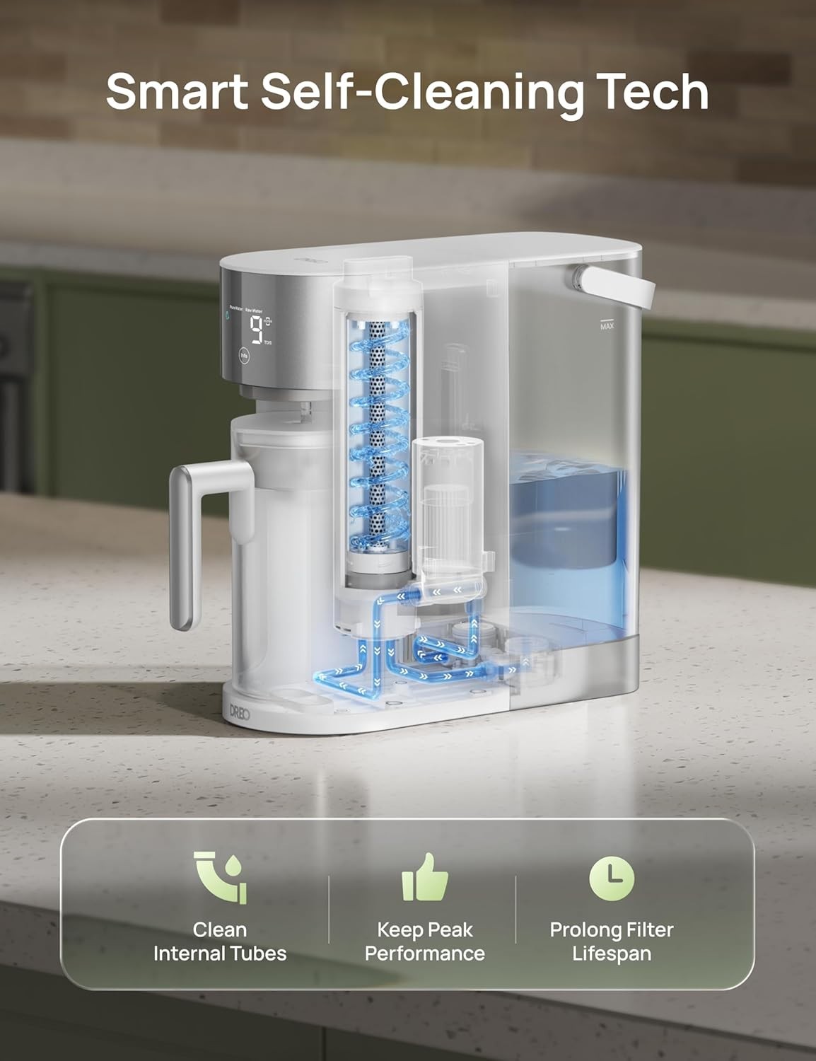 DREO Reverse Osmosis Water Filter Countertop, RO Filtration System, 3:1 Pure to